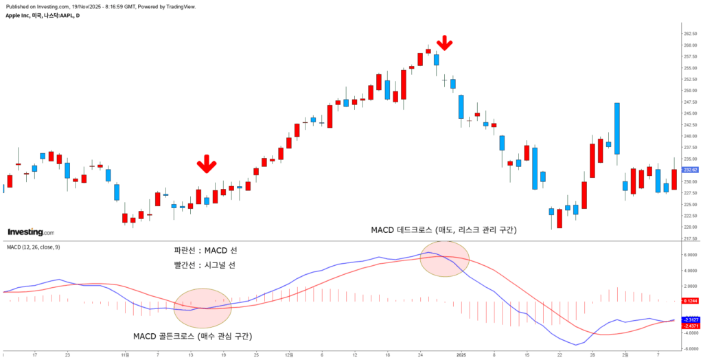 MACD 골든/데드크로스 예시 차트