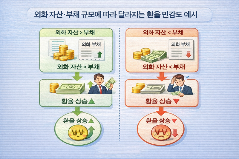 외화 자산과 외화 부채를 비교한 재무상태표 요약 예시