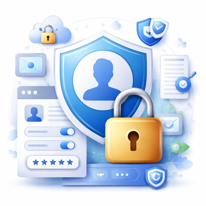 개인정보 보호 아이콘과 자물쇠가 있는 UI 콘셉트 이미지