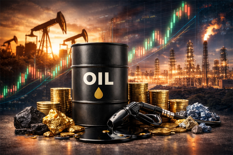 Symbolic image representing oil, energy markets, and mineral resources