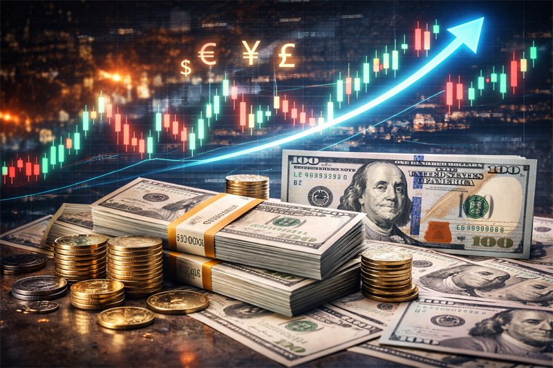 Symbolic image representing U.S. dollar exchange rate volatility and currency market fluctuations