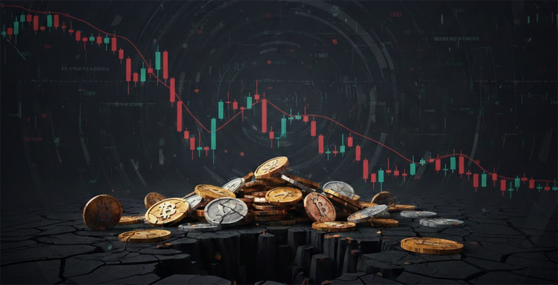 코인 시장 폭락을 보여주는 차트 콘셉트 이미지