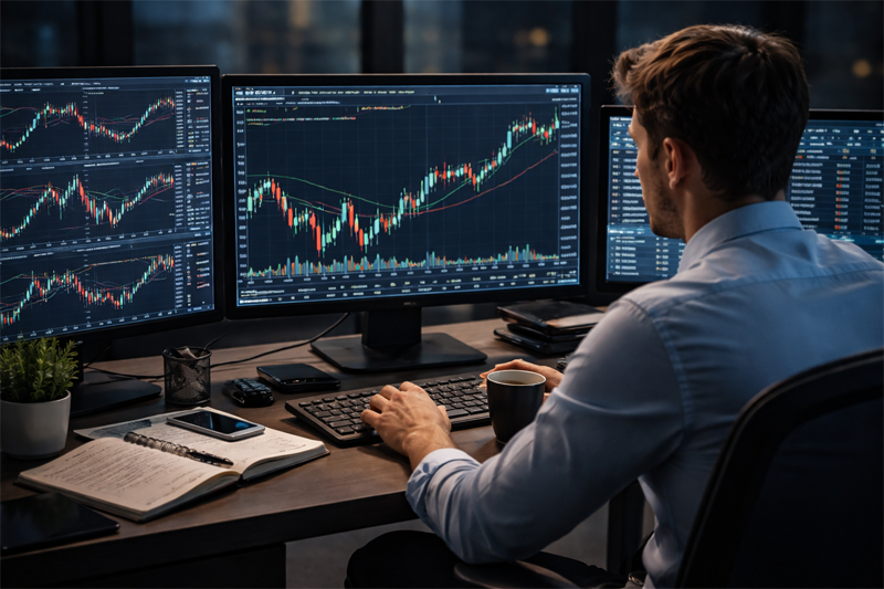 환율 차트를 보고 있는 트레이더 이미지