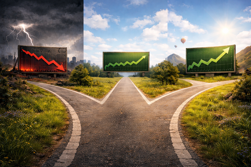 여러 갈래의 길로 갈라지는 분기점 일러스트