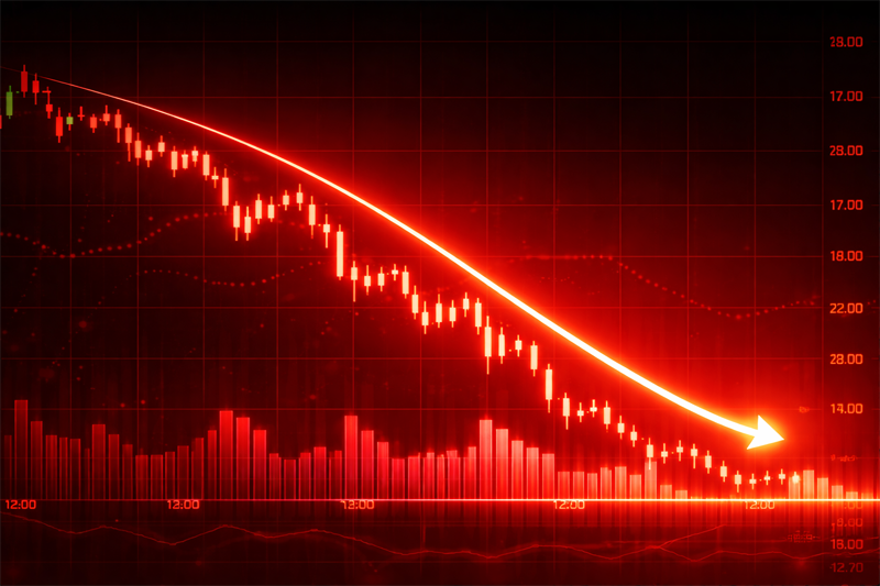 붉게 하락중인 주식 차트 이미지